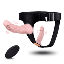 Load image into Gallery viewer, Doppeldildos – Silikon-Umschnalldildo mit abnehmbarer Steuerung und Vibration