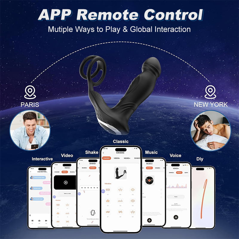 Asura App-gesteuertes Wackel- und Klopf-Prostatamassagegerät mit zwei Penisringen