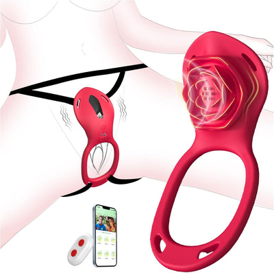 Couples Rose App Remote Control Wearable Vibrator, Couple Women Adult Sex Toys Games for Men, Hands Free Panty Clitoris Vibrator Vibrating Cock Ring, ZOOPLOU BDSM Female Sex Toy
