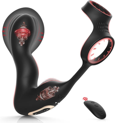 Analplug-Sexspielzeug für Männer mit automatischer Aufblasfunktion und 10 Vibrationsmodi, vibrierender Prostatamassager mit Penisring und Fernbedienung, 3-in-1-Sexspielzeug für Männer – Analdildo