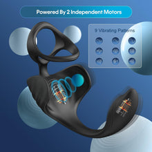 Load image into Gallery viewer, 4 in 1 Analvibrator mit APP Fernbedienung und Drahtlose Fernbedienung 9 Vibrationsmodi und 6 Unterhaltungsmodi Analplug Doppelter Penisring Analplug-Massage Hodenmassage geeignet für Paare