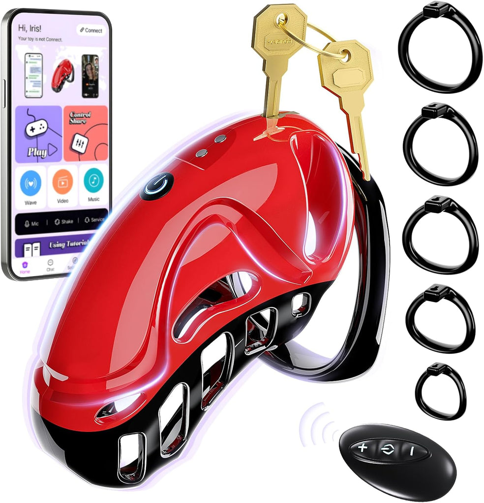 Chastity Cage Männer Sex Spielzeug für die Männer - Peniskäfig Keuschheitskäfig Herren SM Fetisch Extrem Penis Bondage, Keuschheitsgürtel Sexspielzeuge mit 5 Größen Penisringe 2 Schlüssel & 1 Schloss