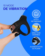 Load image into Gallery viewer, Anneau Penien - Anneau Homme Vibrant En Silicone Cockringe Homme 10 Modes de Vibration Jouet Intime Pour Couple Double Boucle Anneaux De Pénis Jouet Adulte IPX6