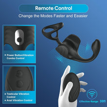 Load image into Gallery viewer, 4 in 1 Analvibrator mit APP Fernbedienung und Drahtlose Fernbedienung 9 Vibrationsmodi und 6 Unterhaltungsmodi Analplug Doppelter Penisring Analplug-Massage Hodenmassage geeignet für Paare