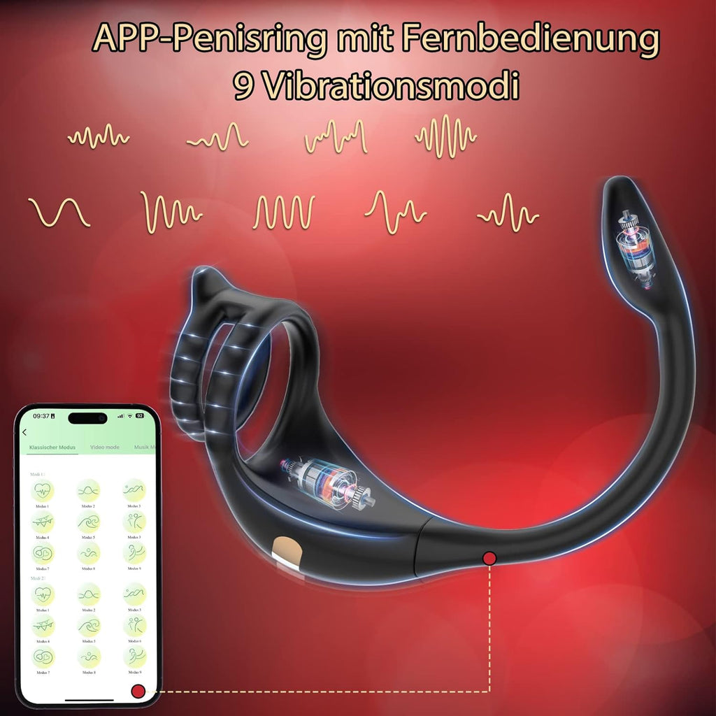 Penisring Sex Spielzeug für die Männer, Penis Ring Erotik Sex spielzeug für Paare extrem sex, Cockring Erotisches Sexspielzeug für Klitoris, 10 Vibrationsmodi Dual Penisringe Massagegerät mit APP