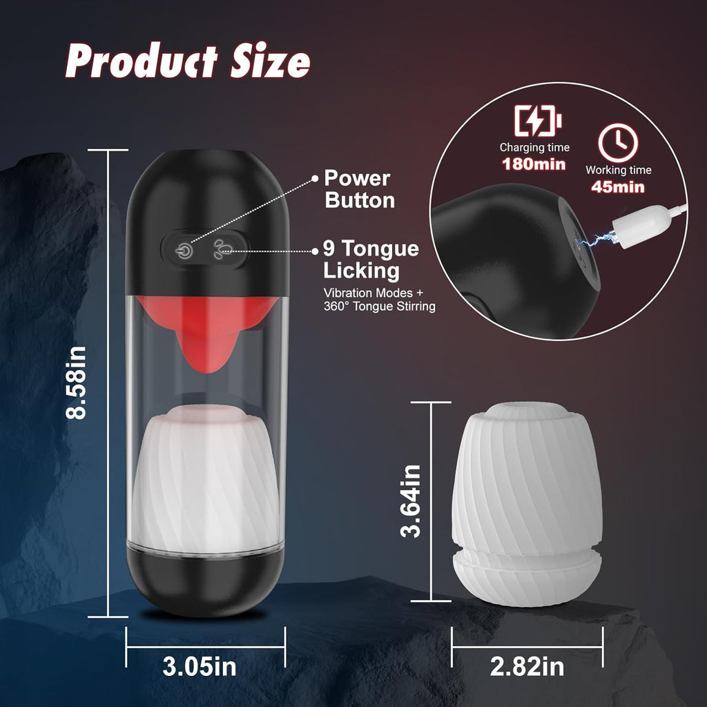 Elektrischer Masturbator Eichel Stimulator Sexspielzeug 9-Frequenz-Zungenleck-Vibrationsmodus Männlicher vibrierender Masturbationsbecher rotierende vibrierende Eichel leckender Flugzeugbecher